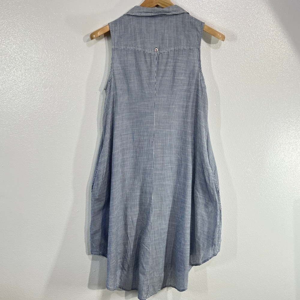 Zara Basic Striped Button Down Tunic Dress Xs Blu… - image 3